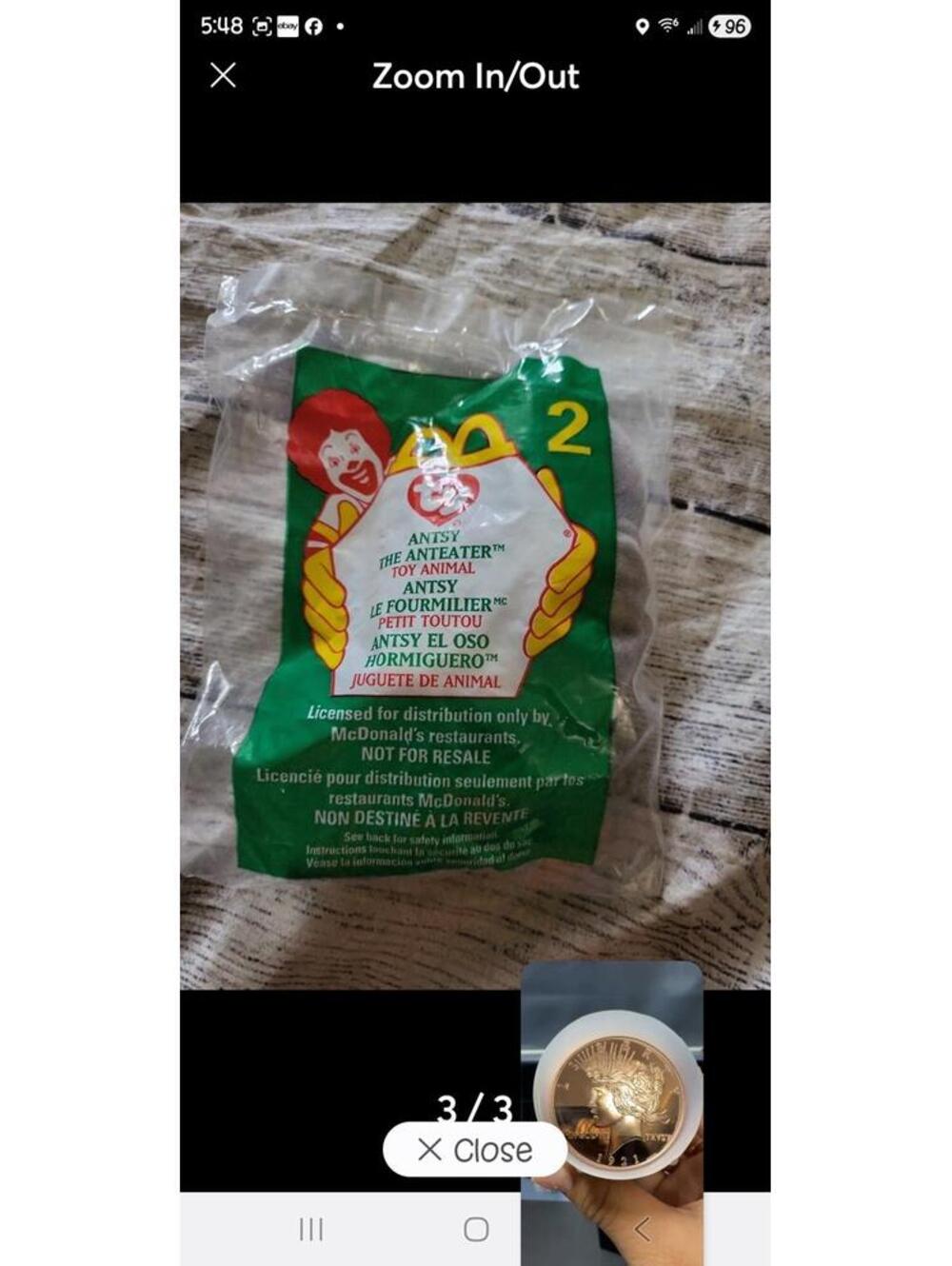 Ty beanie babies baby antsy anteater mcdonalds happy meal toy 1999